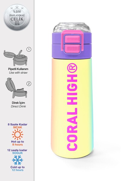 Coral High Kids Renk Geçişli Pipetli ve Direkt İçim Çelik Termos 500 ml 31868 - 1