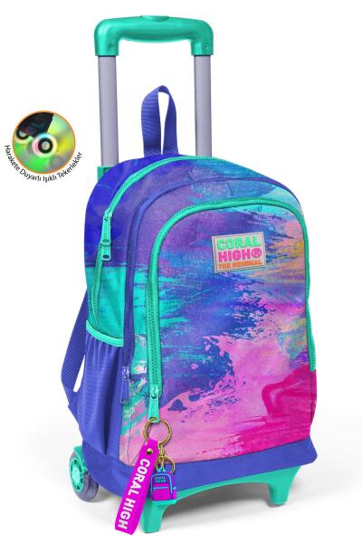 Coral High Kids Renkli Airbrush Desenli Üç Bölmeli Çekçekli Okul Sırt Çantası 23938 - 1