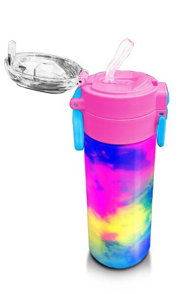 Coral High Kids Renkli Batik Desenli Pipetli ve Direkt İçim Çelik Termos 500 ml 31958 - 5