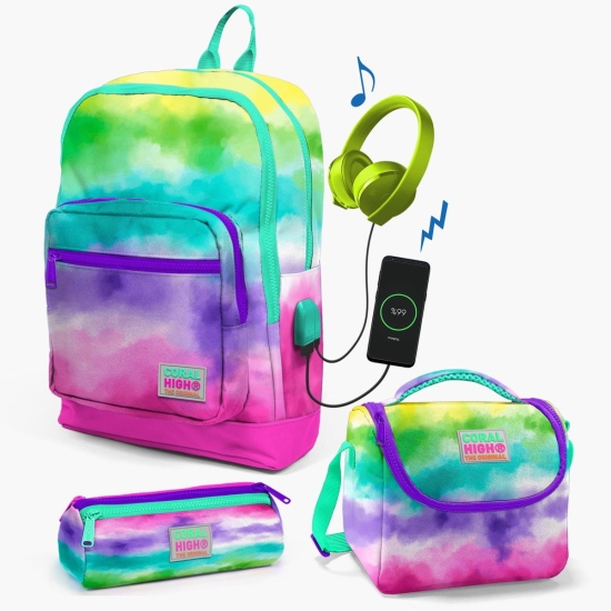 Coral High Kids Renkli Batik Desenli USB'li 3’lü Okul Çanta Seti SET0123839 