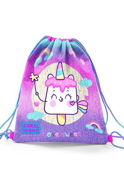 Coral High Kids Renkli Batik Unicorn Dondurma Desenli İpli Büzgülü Sırt Çantası 22685 - 2