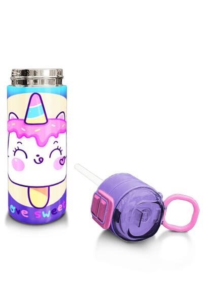 Coral High Kids Renkli Batik Unicorn Dondurma Desenli Pipetli ve Direkt İçim Çelik Termos 500 ml 31801 - 4