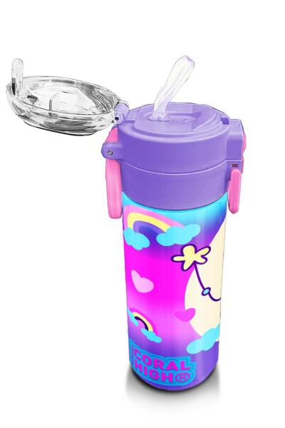 Coral High Kids Renkli Batik Unicorn Dondurma Desenli Pipetli ve Direkt İçim Çelik Termos 500 ml 31801 - 5