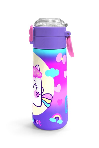 Coral High Kids Renkli Batik Unicorn Dondurma Desenli Pipetli ve Direkt İçim Çelik Termos 500 ml 31801 - 3