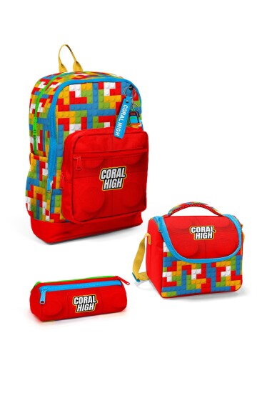 Coral High Kids Renkli Blok Desenli 3’lü Okul Çanta Seti SET0123775 - Coral High
