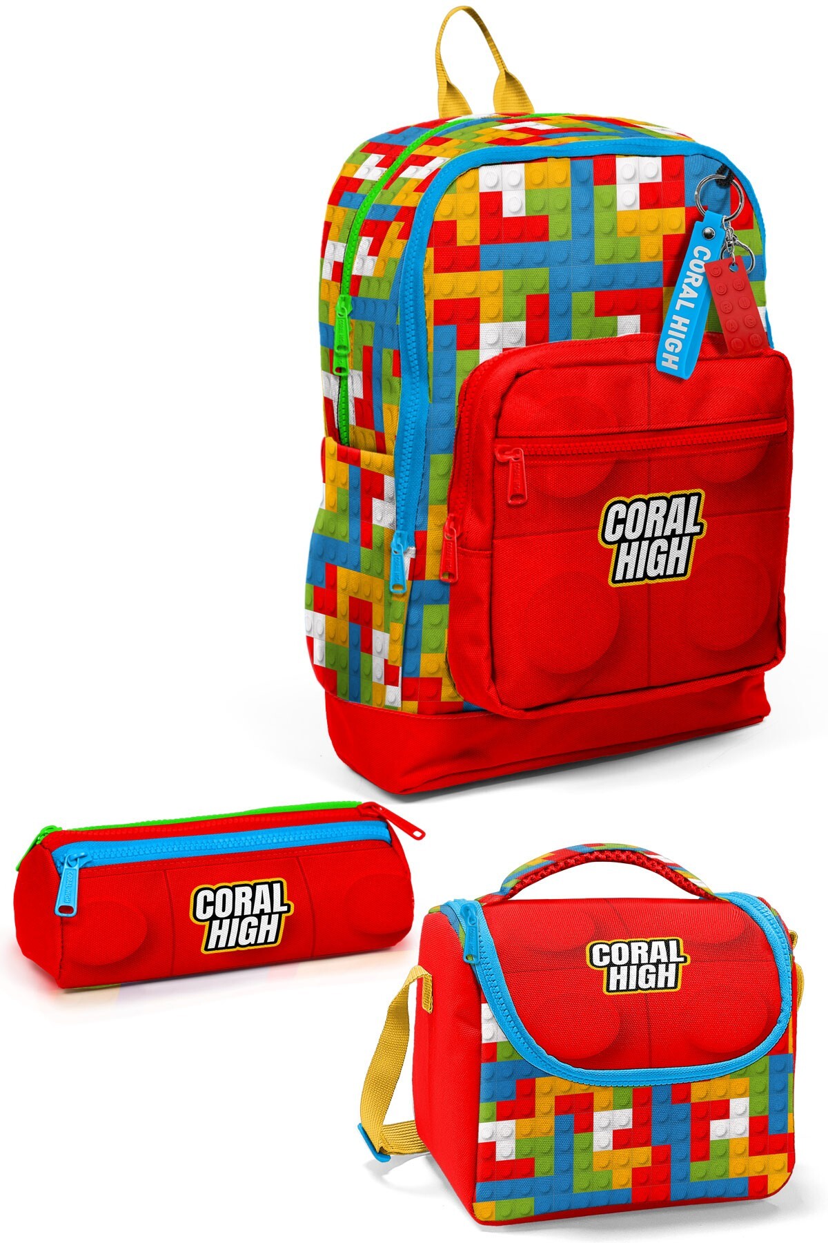 Coral High Kids Renkli Blok Desenli 3’lü Okul Çanta Seti SET0123775