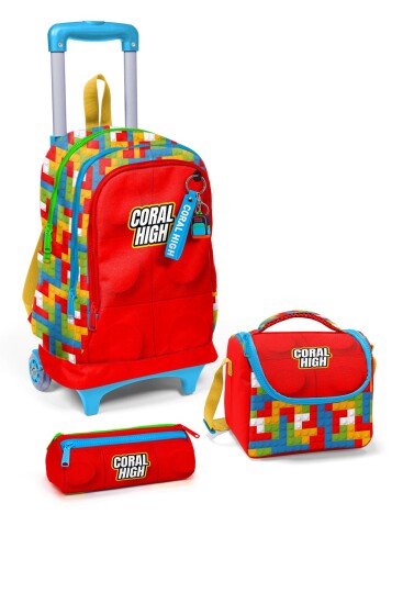 Coral High Kids Renkli Blok Desenli 3’lü Okul Çanta Seti SET0123975 - Coral High