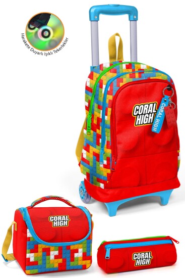 Coral High Kids Renkli Blok Desenli 3’lü Okul Çanta Seti SET0123975 - Coral High