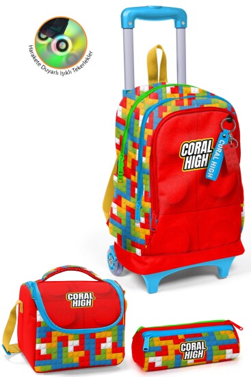 Coral High Kids Renkli Blok Desenli 3’lü Okul Çanta Seti SET0123975 - Coral High