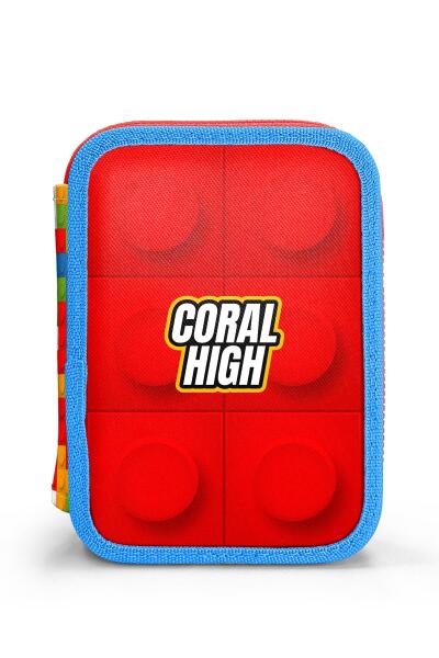 Coral High Kids Renkli Blok Desenli Çift Katlı Kalem Çanta 11157 - 10