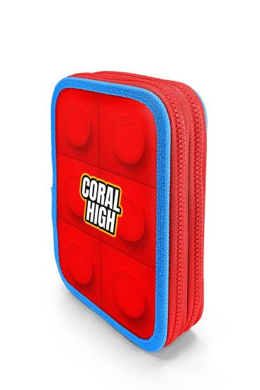 Coral High Kids Renkli Blok Desenli Çift Katlı Kalem Çanta 11157 - 2