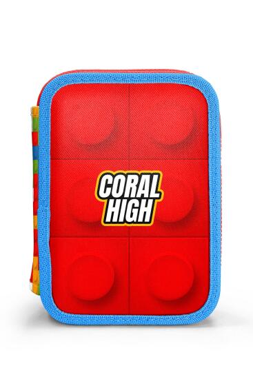 Coral High Kids Renkli Blok Desenli Çift Katlı Kalem Çanta 11157 - 10