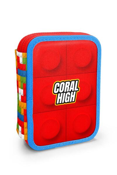 Coral High Kids Renkli Blok Desenli Çift Katlı Kalem Çanta 11157 - 1