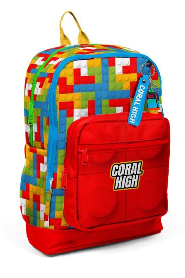 Coral High Kids Renkli Blok Desenli Dört Bölmeli Okul Sırt Çantası 23775 - Coral High KIDS