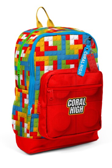 Coral High Kids Renkli Blok Desenli Dört Bölmeli Okul Sırt Çantası 23775 - Coral High KIDS