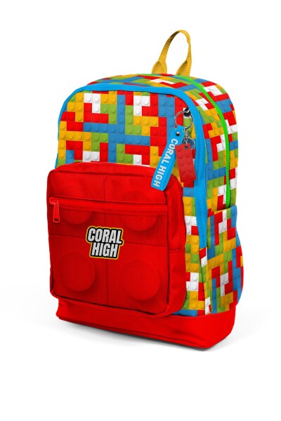 Coral High Kids Renkli Blok Desenli Dört Bölmeli Okul Sırt Çantası 23775 - 6