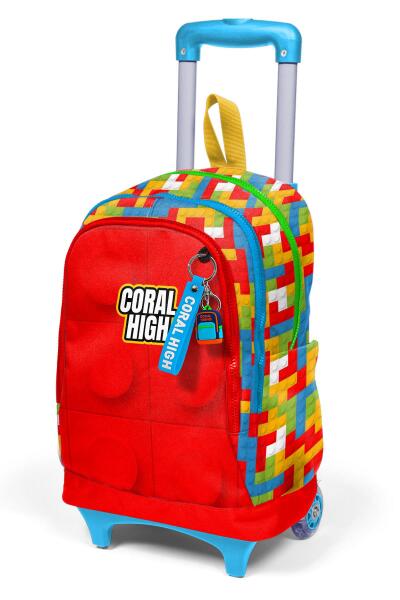 Coral High Kids Renkli Blok Desenli Üç Bölmeli Çekçekli Okul Sırt Çantası 23975 - 6