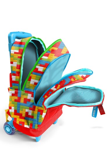 Coral High Kids Renkli Blok Desenli Üç Bölmeli Çekçekli Okul Sırt Çantası 23975 - 3