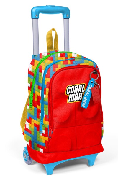 Coral High Kids Renkli Blok Desenli Üç Bölmeli Çekçekli Okul Sırt Çantası 23975 - 9