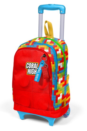 Coral High Kids Renkli Blok Desenli Üç Bölmeli Çekçekli Okul Sırt Çantası 23975 - 6