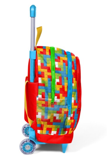 Coral High Kids Renkli Blok Desenli Üç Bölmeli Çekçekli Okul Sırt Çantası 23975 - 7