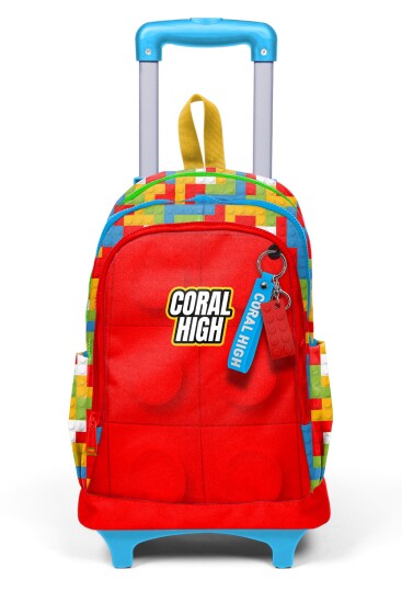 Coral High Kids Renkli Blok Desenli Üç Bölmeli Çekçekli Okul Sırt Çantası 23975 - 8