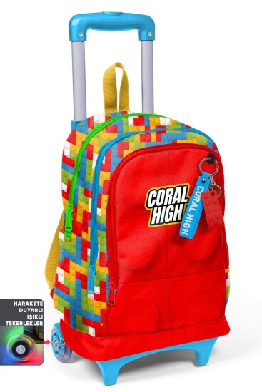 Coral High Kids Renkli Blok Desenli Üç Bölmeli Çekçekli Okul Sırt Çantası 23975 - 10