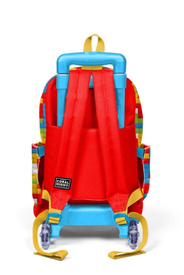 Coral High Kids Renkli Blok Desenli Üç Bölmeli Çekçekli Okul Sırt Çantası 23975 - 4