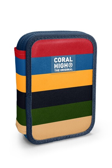 Coral High Kids Renkli Çizgi Desenli Çift Katlı Kalem Çanta 31103 - Coral High