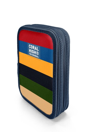 Coral High Kids Renkli Çizgi Desenli Çift Katlı Kalem Çanta 31103 - 2