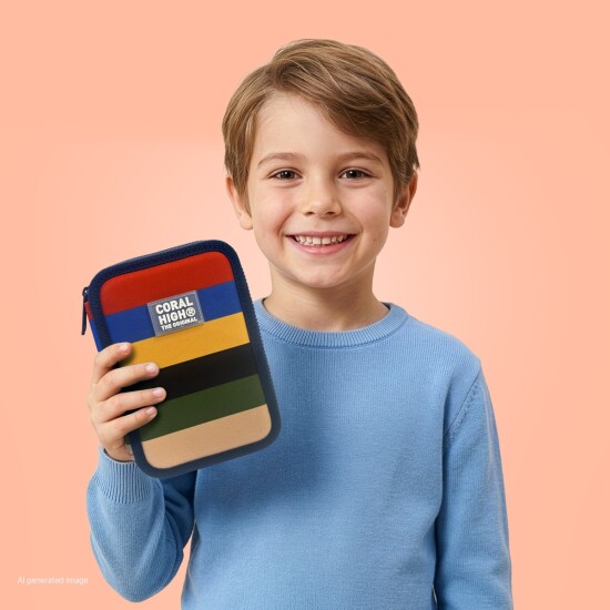 Coral High Kids Renkli Çizgi Desenli Çift Katlı Kalem Çanta 31103 - 4