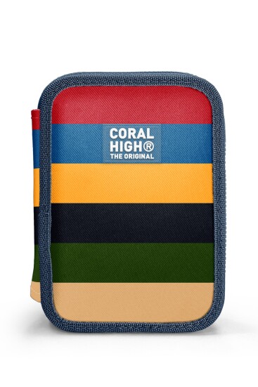Coral High Kids Renkli Çizgi Desenli Çift Katlı Kalem Çanta 31103 - 11