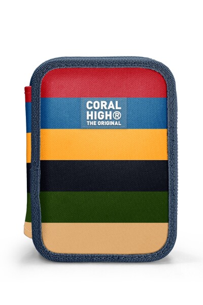 Coral High Kids Renkli Çizgi Desenli Çift Katlı Kalem Çanta 31103 - 11