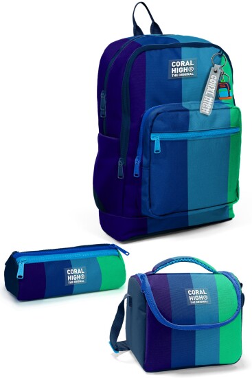 Coral High Kids Renkli Çizgili 3’lü Okul Çanta Seti SET0123781 