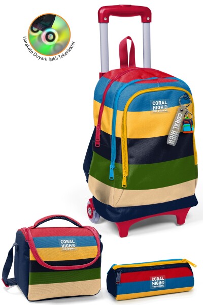 Coral High Kids Renkli Çizgili Çekçekli 3'lü Çanta Seti SET0134012 - 2