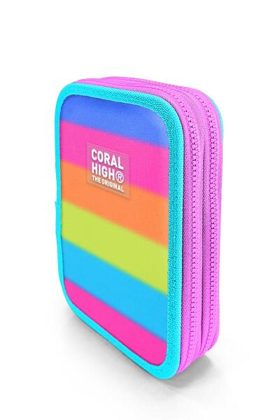 Coral High Kids Renkli Çizgili Çift Katlı Kalem Çanta 11140 - 2