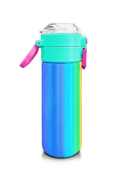 Coral High Kids Renkli Çizgili Desenli Pipetli ve Direkt İçim Çelik Termos 500 ml 31873 - 2