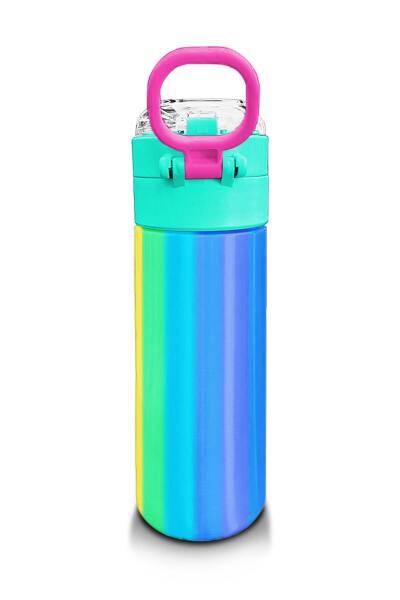 Coral High Kids Renkli Çizgili Desenli Pipetli ve Direkt İçim Çelik Termos 500 ml 31873 - 3