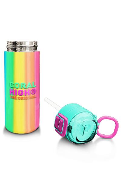 Coral High Kids Renkli Çizgili Desenli Pipetli ve Direkt İçim Çelik Termos 500 ml 31873 - 4
