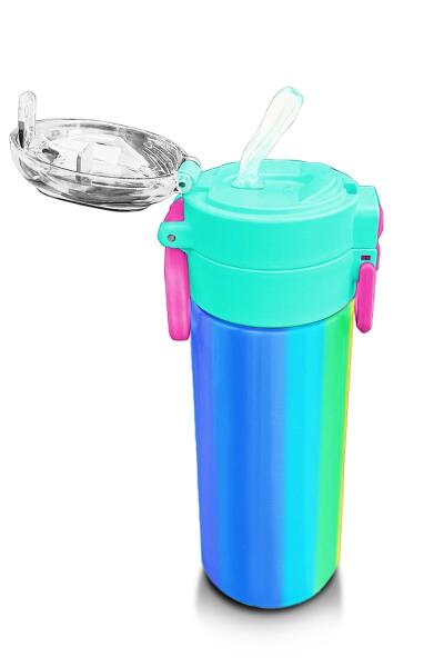 Coral High Kids Renkli Çizgili Desenli Pipetli ve Direkt İçim Çelik Termos 500 ml 31873 - 5