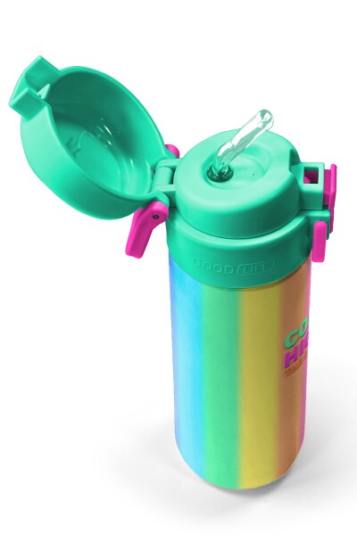 Coral High Kids Renkli Çizgili Desenli Pipetli ve Direkt İçim Çelik Termos 500 ml 31873 - 2