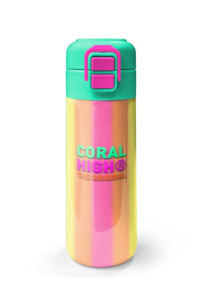 Coral High Kids Renkli Çizgili Desenli Pipetli ve Direkt İçim Çelik Termos 500 ml 31873 - 4