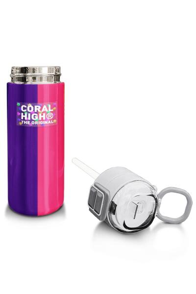 Coral High Kids Renkli Çizgili Desenli Pipetli ve Direkt İçim Çelik Termos 500 ml 31874 - 4