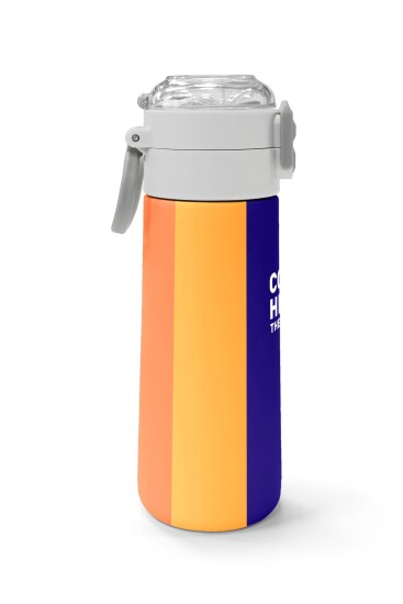 Coral High Kids Renkli Çizgili Desenli Pipetli ve Direkt İçim Çelik Termos 500 ml 31874 - 2