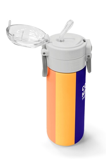 Coral High Kids Renkli Çizgili Desenli Pipetli ve Direkt İçim Çelik Termos 500 ml 31874 - 5