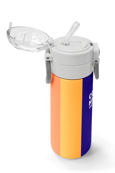 Coral High Kids Renkli Çizgili Desenli Pipetli ve Direkt İçim Çelik Termos 500 ml 31874 - 5