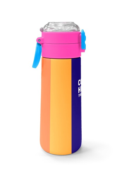 Coral High Kids Renkli Çizgili Desenli Pipetli ve Direkt İçim Çelik Termos 500 ml 31874 - 2