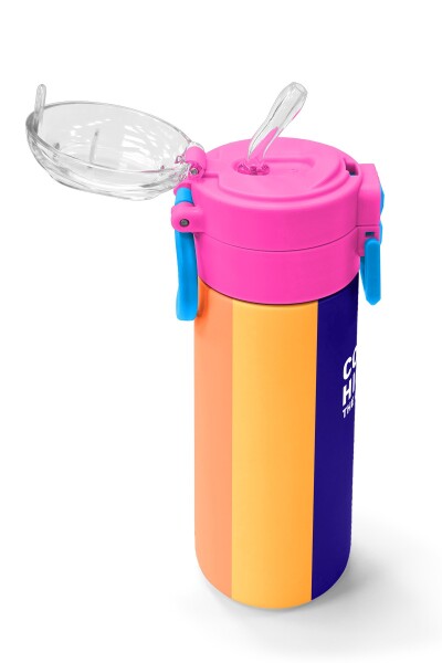 Coral High Kids Renkli Çizgili Desenli Pipetli ve Direkt İçim Çelik Termos 500 ml 31874 - 5