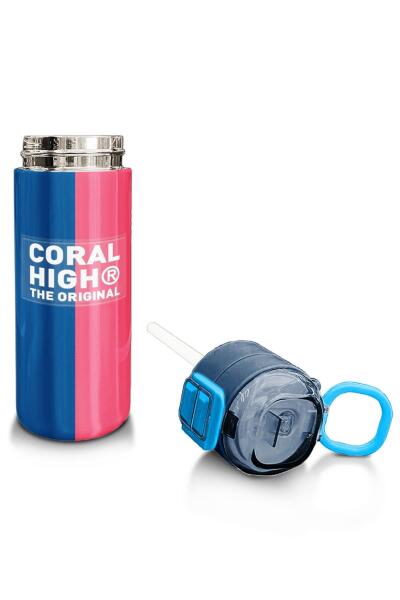 Coral High Kids Renkli Çizgili Desenli Pipetli ve Direkt İçim Çelik Termos 500 ml 31879 - 4