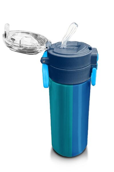 Coral High Kids Renkli Çizgili Desenli Pipetli ve Direkt İçim Çelik Termos 500 ml 31879 - 5